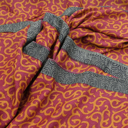 Vintage Maroon mustard Wool Saree Indian Pure Wool Floral Woven Fabric 6 Yard Soft Warm Craft Material for Winter Dressmaking & Sewing
