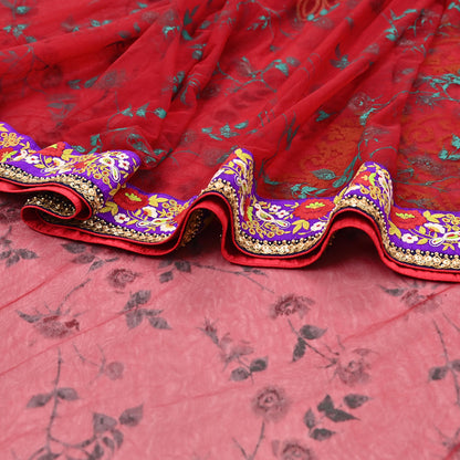 Indian Pre-owned Saree Red Mesh/Net Hand Embroidered Sabyasachi Designer Sari 5Yd Soft Ethnic Bollywood Party saree