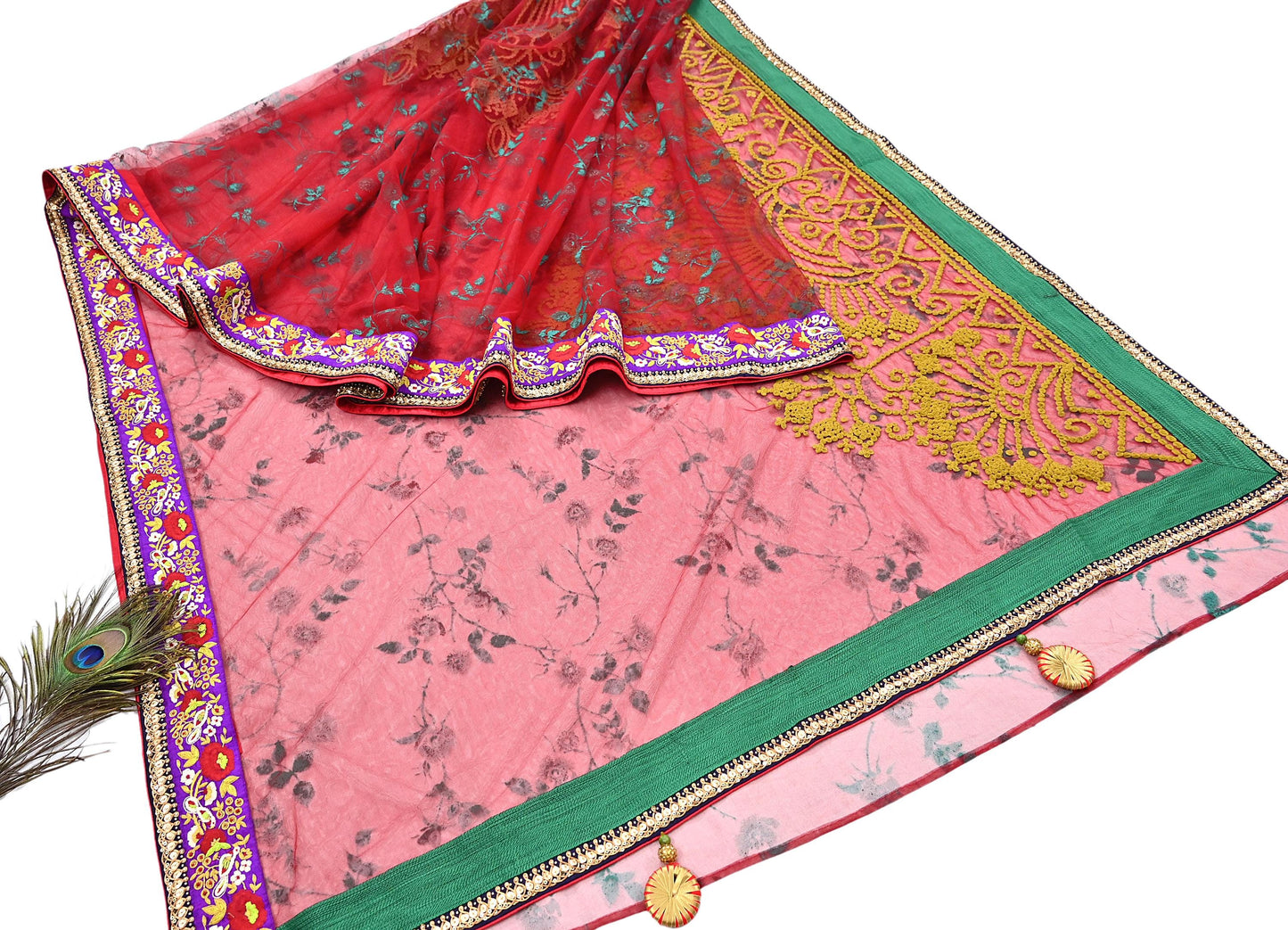 Indian Pre-owned Saree Red Mesh/Net Hand Embroidered Sabyasachi Designer Sari 5Yd Soft Ethnic Bollywood Party saree