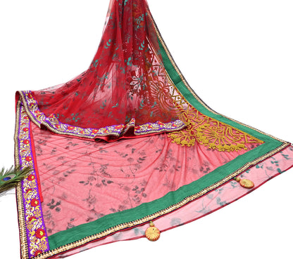 Indian Pre-owned Saree Red Mesh/Net Hand Embroidered Sabyasachi Designer Sari 5Yd Soft Ethnic Bollywood Party saree