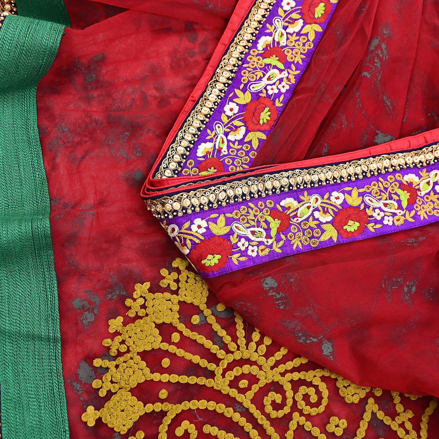 Indian Pre-owned Saree Red Mesh/Net Hand Embroidered Sabyasachi Designer Sari 5Yd Soft Ethnic Bollywood Party saree