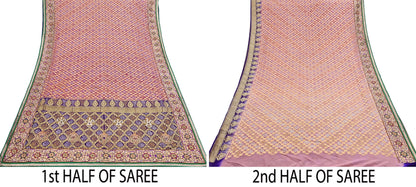Indian Pre-Owned Sari Pink & Purple Pure silk Hand Embroidered Bandhani Gharchola Sarees Ethnic Zardozi/Dabka Zari Wedding Saree