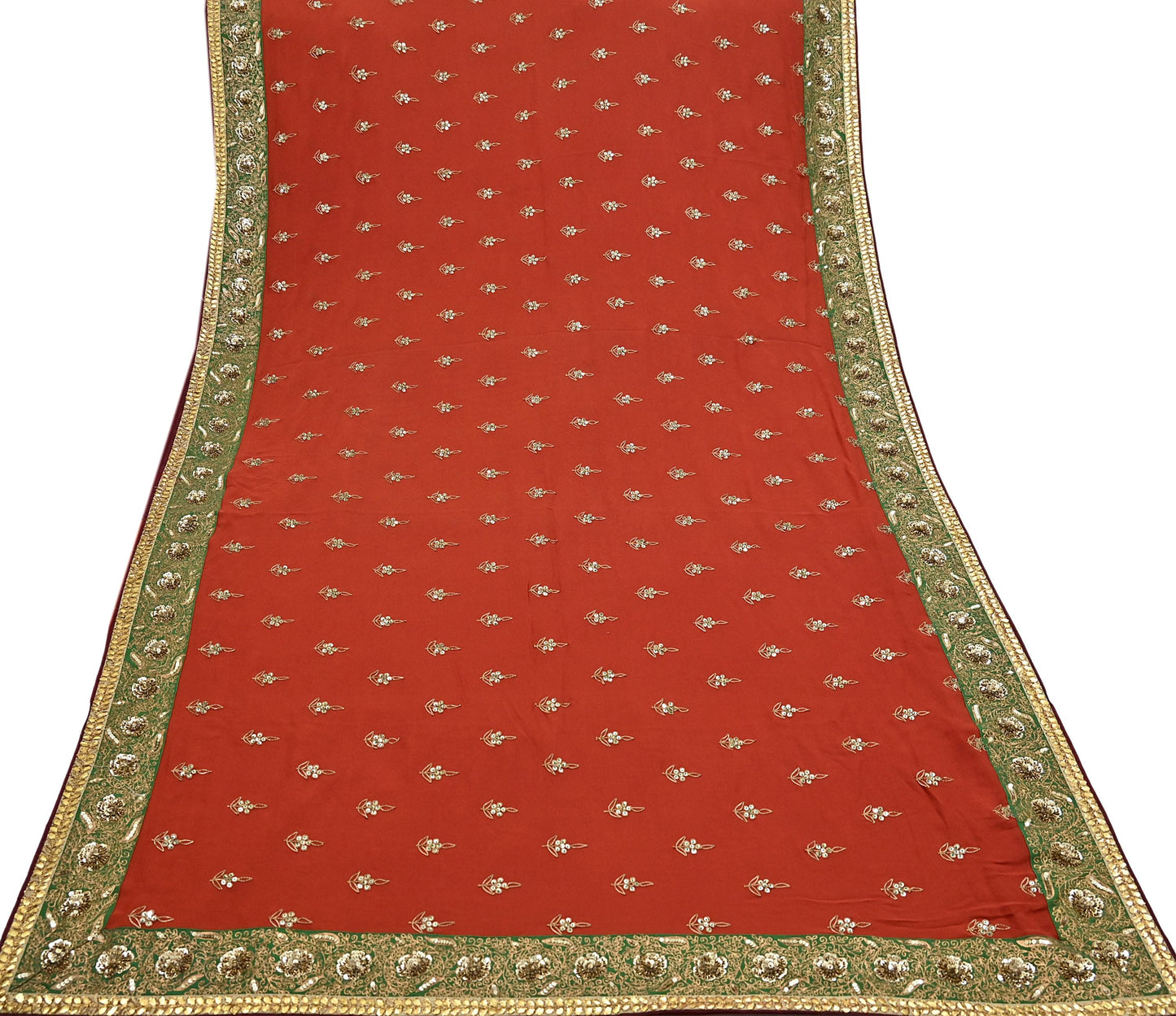 Indian Heavy Sari Orange Pure Georgette Silk Hand Embroidered Sarees Designer Sabyasachi 6Yd Sewing Ethnic Bollywood party wear saree