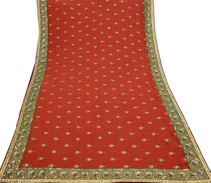 Indian Heavy Sari Orange Pure Georgette Silk Hand Embroidered Sarees Designer Sabyasachi 6Yd Sewing Ethnic Bollywood party wear saree