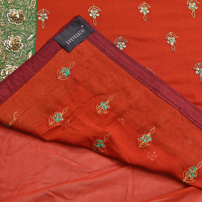 Indian Heavy Sari Orange Pure Georgette Silk Hand Embroidered Sarees Designer Sabyasachi 6Yd Sewing Ethnic Bollywood party wear saree