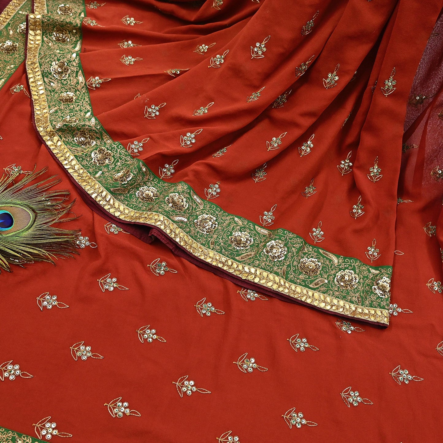 Indian Heavy Sari Orange Pure Georgette Silk Hand Embroidered Sarees Designer Sabyasachi 6Yd Sewing Ethnic Bollywood party wear saree