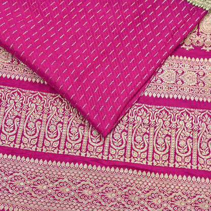 Indian Vintage Sari Heavy Wedding Pure Satin Silk Rani Pink saree Banarasi Brocade Saree Golden Zari 5Yard Fabric Ethnic Dressmaking