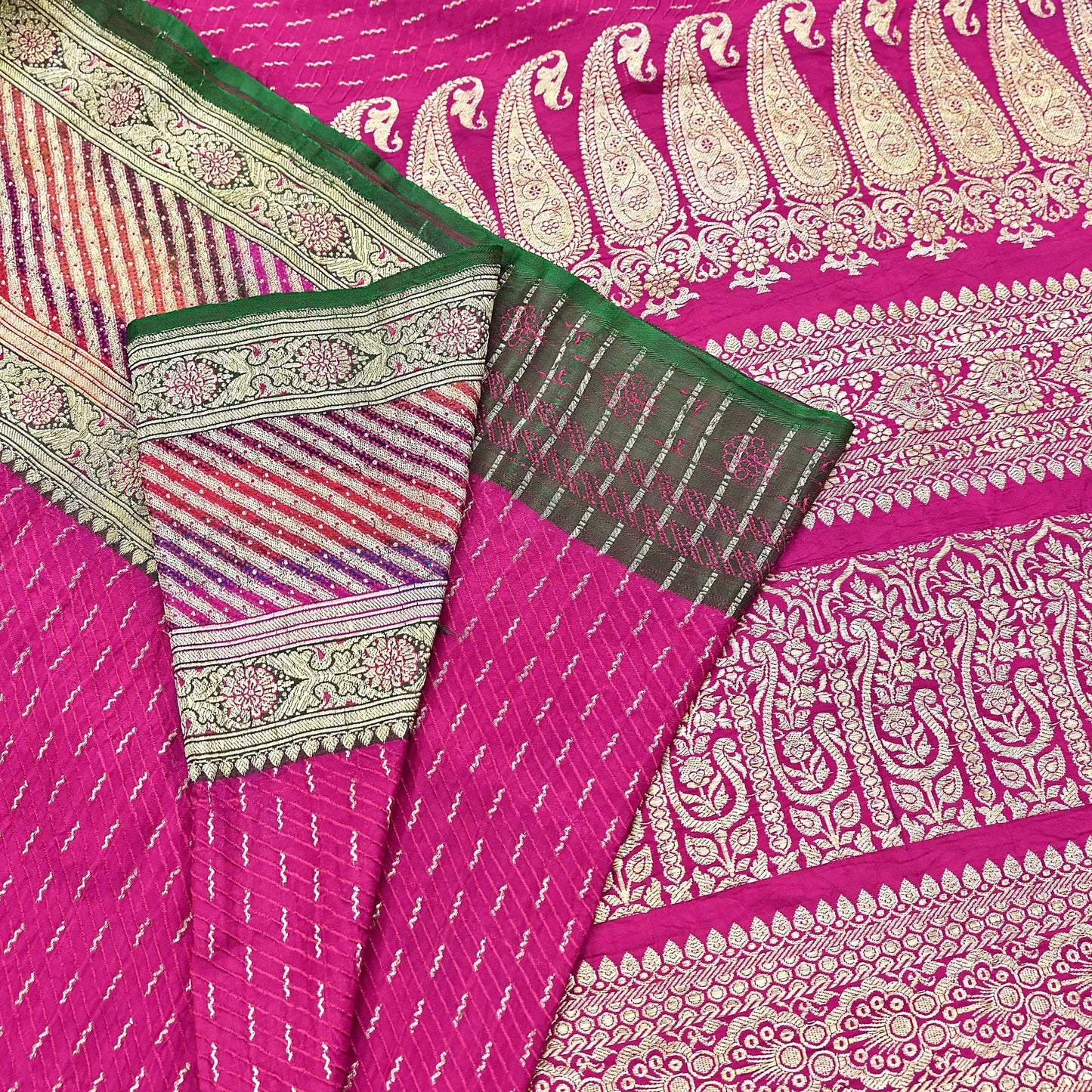 Indian Vintage Sari Heavy Wedding Pure Satin Silk Rani Pink saree Banarasi Brocade Saree Golden Zari 5Yard Fabric Ethnic Dressmaking