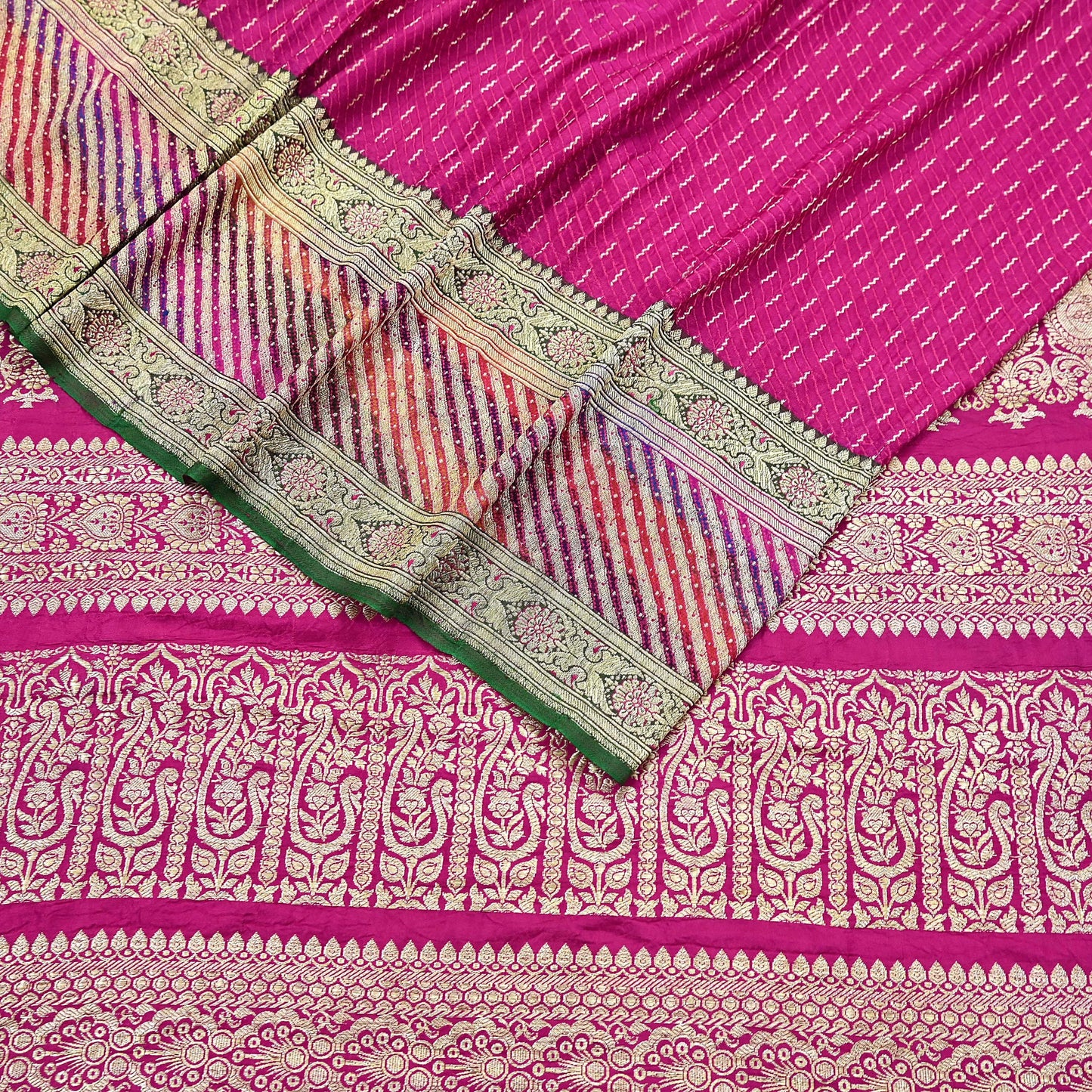 Indian Vintage Sari Heavy Wedding Pure Satin Silk Rani Pink saree Banarasi Brocade Saree Golden Zari 5Yard Fabric Ethnic Dressmaking