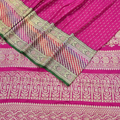 Indian Vintage Sari Heavy Wedding Pure Satin Silk Rani Pink saree Banarasi Brocade Saree Golden Zari 5Yard Fabric Ethnic Dressmaking
