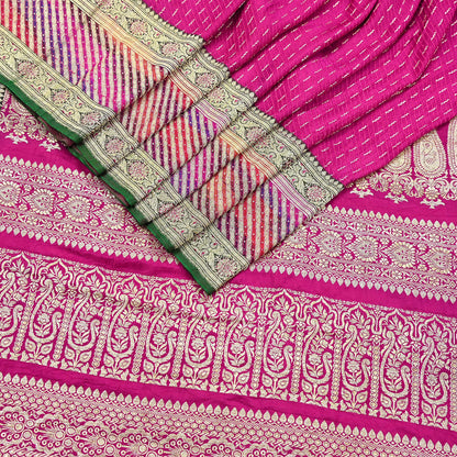 Indian Vintage Sari Heavy Wedding Pure Satin Silk Rani Pink saree Banarasi Brocade Saree Golden Zari 5Yard Fabric Ethnic Dressmaking