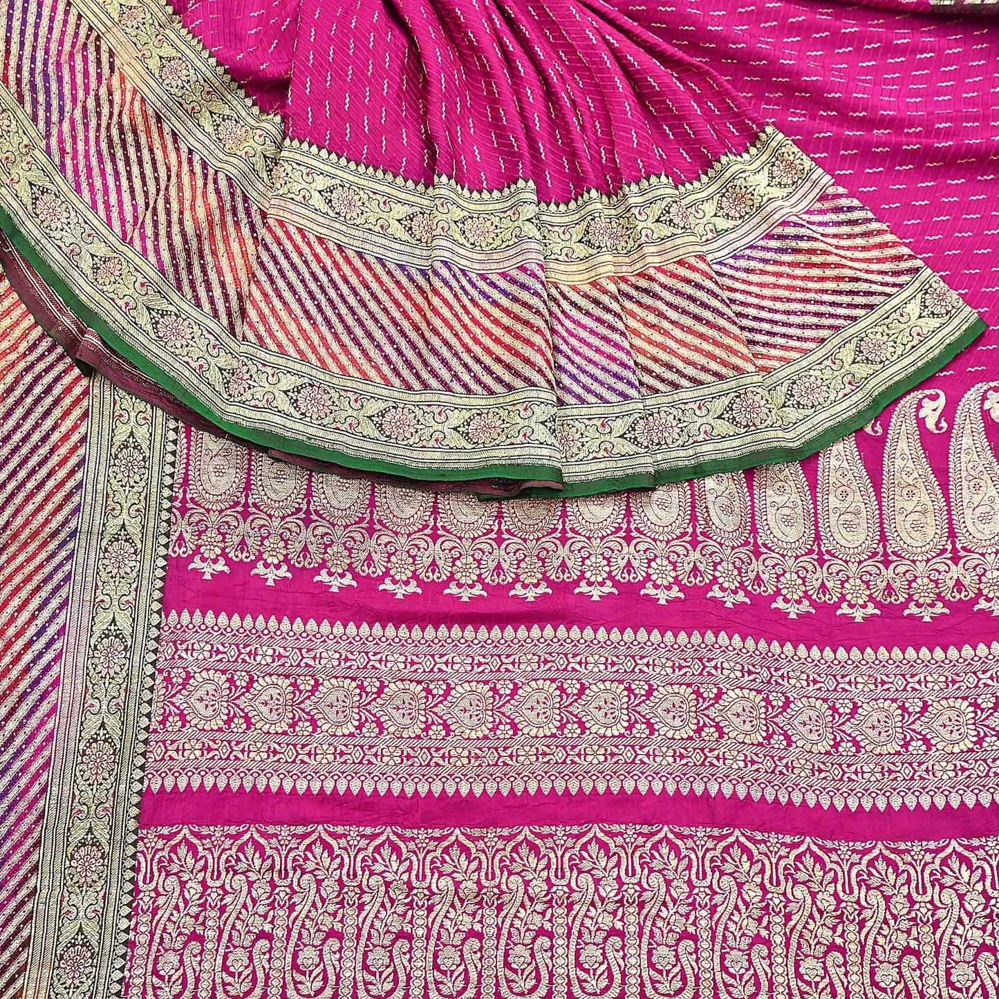 Indian Vintage Sari Heavy Wedding Pure Satin Silk Rani Pink saree Banarasi Brocade Saree Golden Zari 5Yard Fabric Ethnic Dressmaking