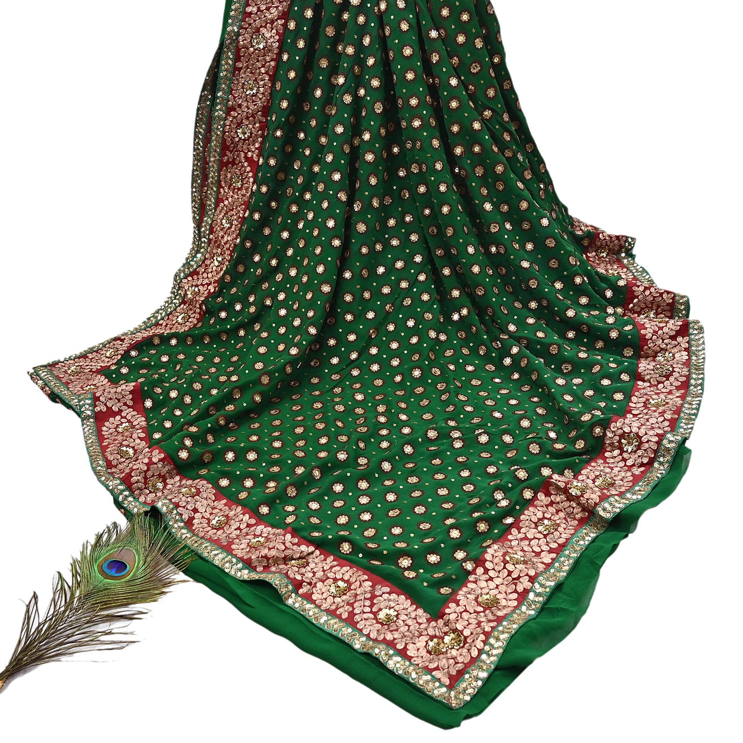 Indian Heavy Sari Green Pure Georgette Silk Hand Embroidered Sarees Designer Sabyasachi 6Yd Sewing Ethnic Bollywood party wear saree