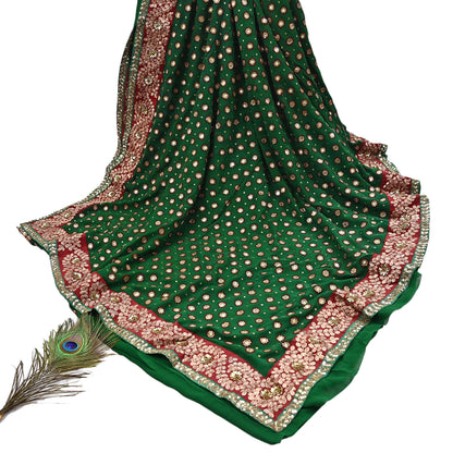 Indian Heavy Sari Green Pure Georgette Silk Hand Embroidered Sarees Designer Sabyasachi 6Yd Sewing Ethnic Bollywood party wear saree