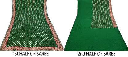 Indian Heavy Sari Green Pure Georgette Silk Hand Embroidered Sarees Designer Sabyasachi 6Yd Sewing Ethnic Bollywood party wear saree