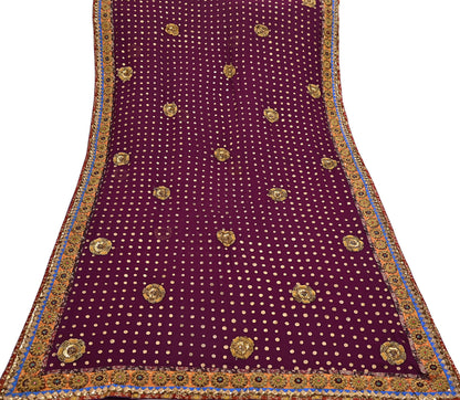 Indian Vintage Sari Purple Pure Georgette Silk Hand Embroidered manish malhotra Designer Saree Ethnic 6Yd Wedding Saree with blouse fabric