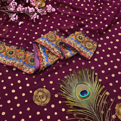 Indian Vintage Sari Purple Pure Georgette Silk Hand Embroidered manish malhotra Designer Saree Ethnic 6Yd Wedding Saree with blouse fabric