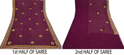 Indian Vintage Sari Purple Pure Georgette Silk Hand Embroidered manish malhotra Designer Saree Ethnic 6Yd Wedding Saree with blouse fabric