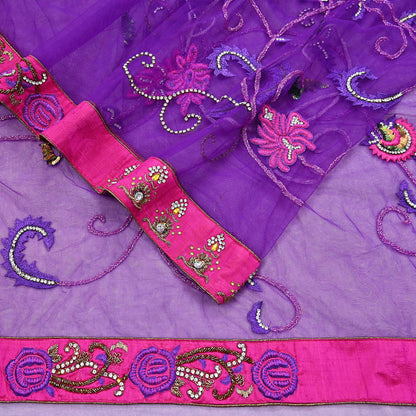 Indian Vintage Heavy Sari Purple Net/Mesh Hand Embroidered Sarees Craft Fabric 5Yd Sewing Soft Zardozi Wedding sarees