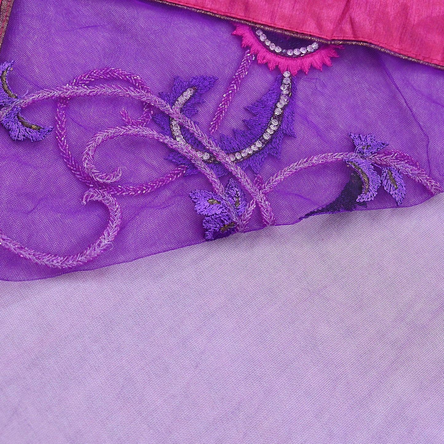 Indian Vintage Heavy Sari Purple Net/Mesh Hand Embroidered Sarees Craft Fabric 5Yd Sewing Soft Zardozi Wedding sarees