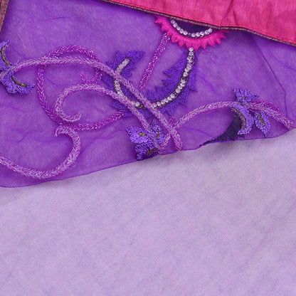 Indian Vintage Heavy Sari Purple Net/Mesh Hand Embroidered Sarees Craft Fabric 5Yd Sewing Soft Zardozi Wedding sarees