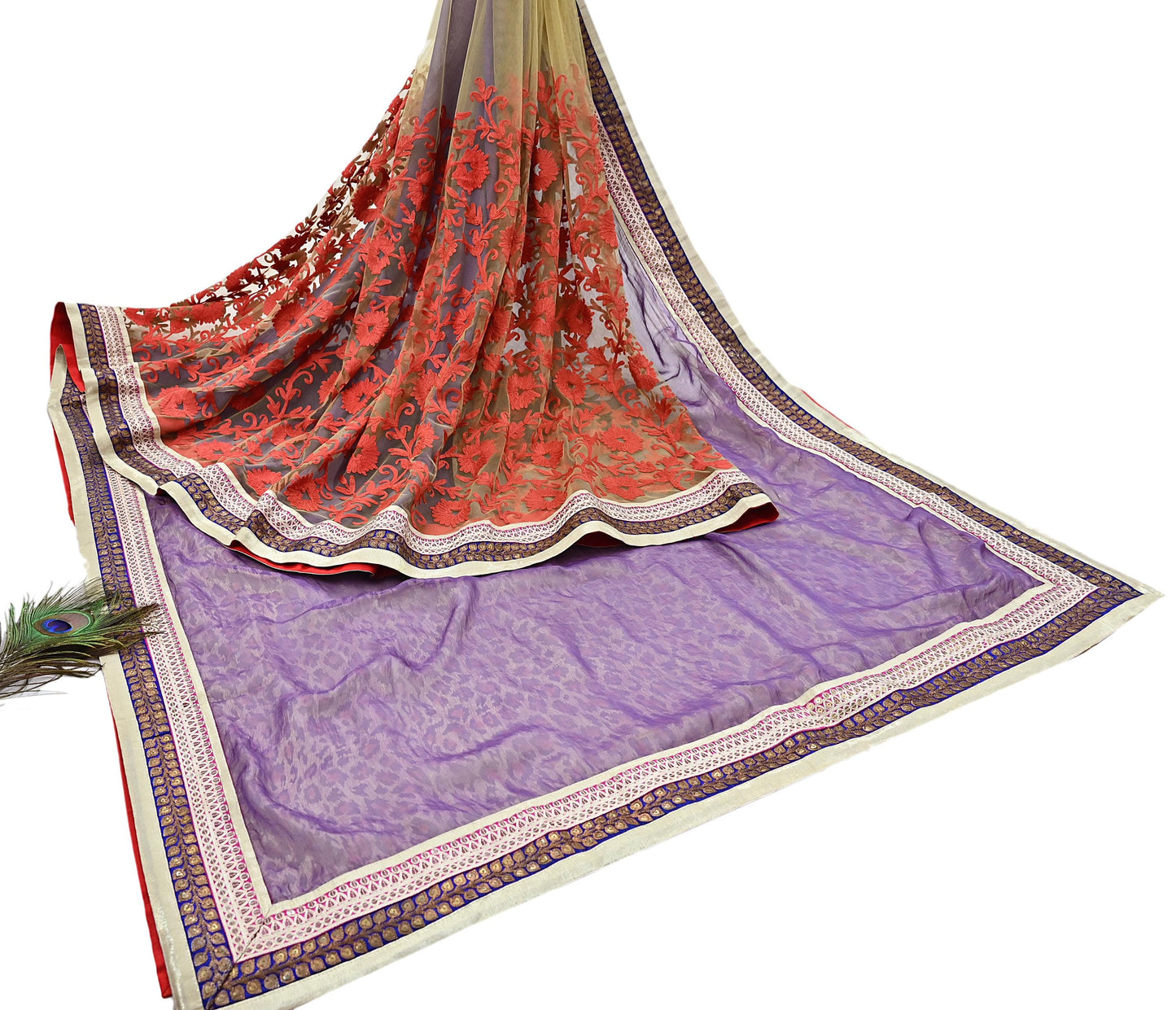 Indian New Sari White & Pink Net/Mesh Hand Embroidered Designer Sabyasachi Sarees 5yd Ethnic Zardozi/Dabka Zari With Blouse Fabric
