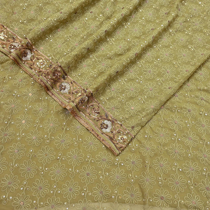 Indian Vintage Heavy Green Saree Georgette Embroidered Sari Craft Fabric 5Yd Sewing Soft Ethnic Zari Dress Making wedding Sari