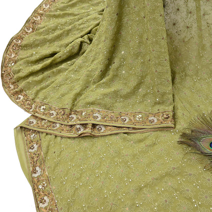 Indian Vintage Heavy Green Saree Georgette Embroidered Sari Craft Fabric 5Yd Sewing Soft Ethnic Zari Dress Making wedding Sari