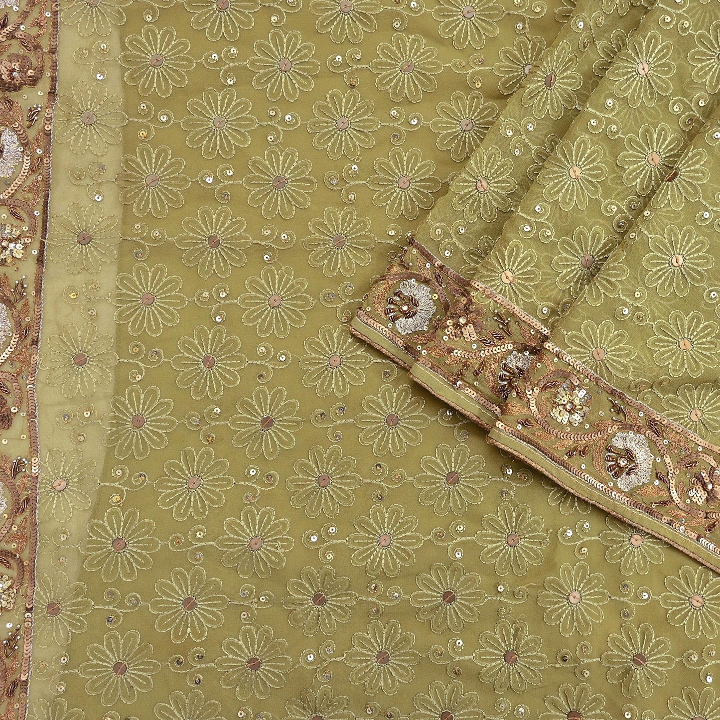 Indian Vintage Heavy Green Saree Georgette Embroidered Sari Craft Fabric 5Yd Sewing Soft Ethnic Zari Dress Making wedding Sari