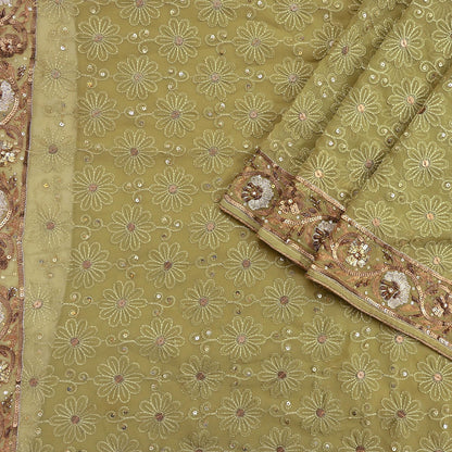 Indian Vintage Heavy Green Saree Georgette Embroidered Sari Craft Fabric 5Yd Sewing Soft Ethnic Zari Dress Making wedding Sari