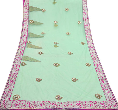 Indian New Heavy Sari Green Net/Mesh Hand Embroidered Designer Manish Malhotra Sarees 6Yd Ethnic Zardozi/Dabka Zari With Blouse Fabric
