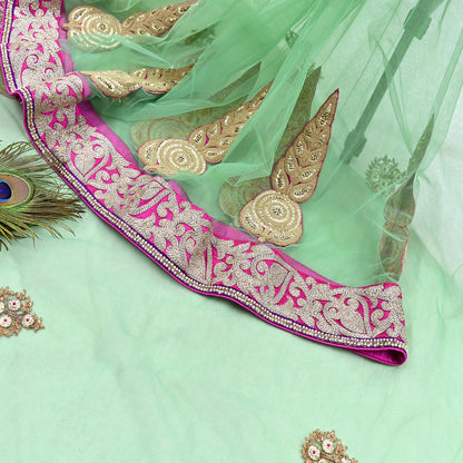 Indian New Heavy Sari Green Net/Mesh Hand Embroidered Designer Manish Malhotra Sarees 6Yd Ethnic Zardozi/Dabka Zari With Blouse Fabric