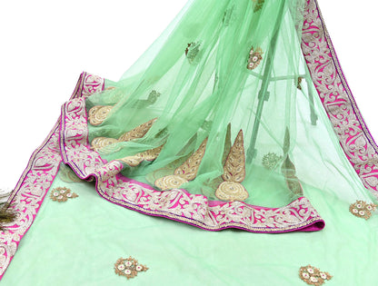 Indian New Heavy Sari Green Net/Mesh Hand Embroidered Designer Manish Malhotra Sarees 6Yd Ethnic Zardozi/Dabka Zari With Blouse Fabric