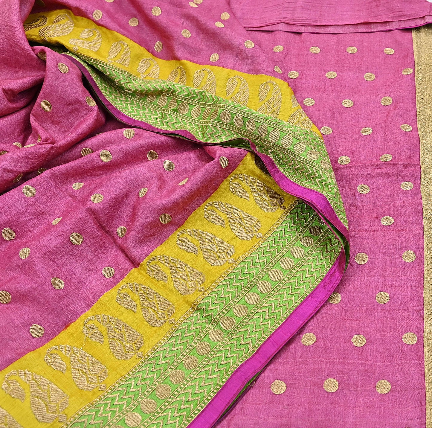 Indian Vintage Saree Pink Pure Khadi Silk Handloom Hand Beaded Sari Fabric 6yard Ethnic Zari Dressmaking Crafting Upcycle Quilting