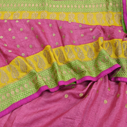 Indian Vintage Saree Pink Pure Khadi Silk Handloom Hand Beaded Sari Fabric 6yard Ethnic Zari Dressmaking Crafting Upcycle Quilting