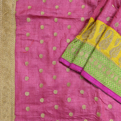 Indian Vintage Saree Pink Pure Khadi Silk Handloom Hand Beaded Sari Fabric 6yard Ethnic Zari Dressmaking Crafting Upcycle Quilting