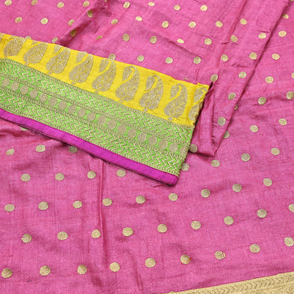 Indian Vintage Saree Pink Pure Khadi Silk Handloom Hand Beaded Sari Fabric 6yard Ethnic Zari Dressmaking Crafting Upcycle Quilting