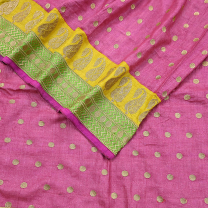 Indian Vintage Saree Pink Pure Khadi Silk Handloom Hand Beaded Sari Fabric 6yard Ethnic Zari Dressmaking Crafting Upcycle Quilting