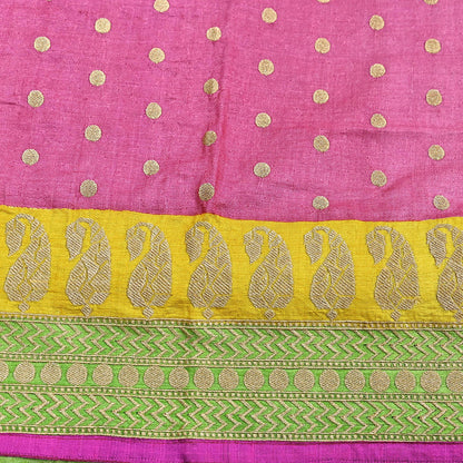 Indian Vintage Saree Pink Pure Khadi Silk Handloom Hand Beaded Sari Fabric 6yard Ethnic Zari Dressmaking Crafting Upcycle Quilting