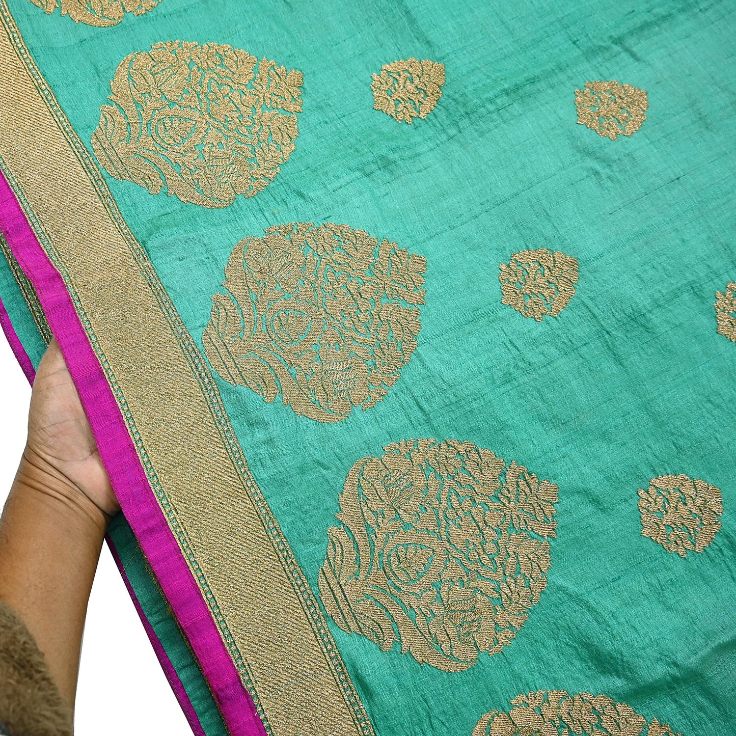 Indian Vintage Saree Pista Green Pure Khadi Silk Handloom Hand Beaded Sari Fabric 6yard Ethnic Zari Dressmaking Crafting Upcycle Quilting