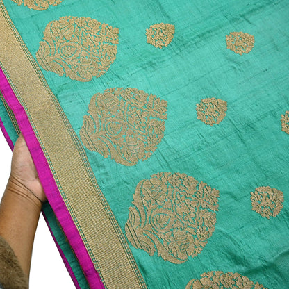 Indian Vintage Saree Pista Green Pure Khadi Silk Handloom Hand Beaded Sari Fabric 6yard Ethnic Zari Dressmaking Crafting Upcycle Quilting