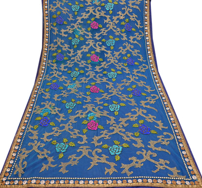 Indian Vintage Sari Blue Net/ Pure Georgette Silk Hand Embroidered Anamika Khanna Designer Sarees Ethnic 6Yd Dabka Zari Wedding Sarees