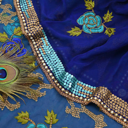 Indian Vintage Sari Blue Net/ Pure Georgette Silk Hand Embroidered Anamika Khanna Designer Sarees Ethnic 6Yd Dabka Zari Wedding Sarees