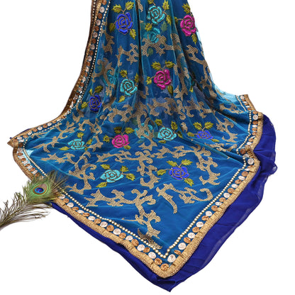 Indian Vintage Sari Blue Net/ Pure Georgette Silk Hand Embroidered Anamika Khanna Designer Sarees Ethnic 6Yd Dabka Zari Wedding Sarees