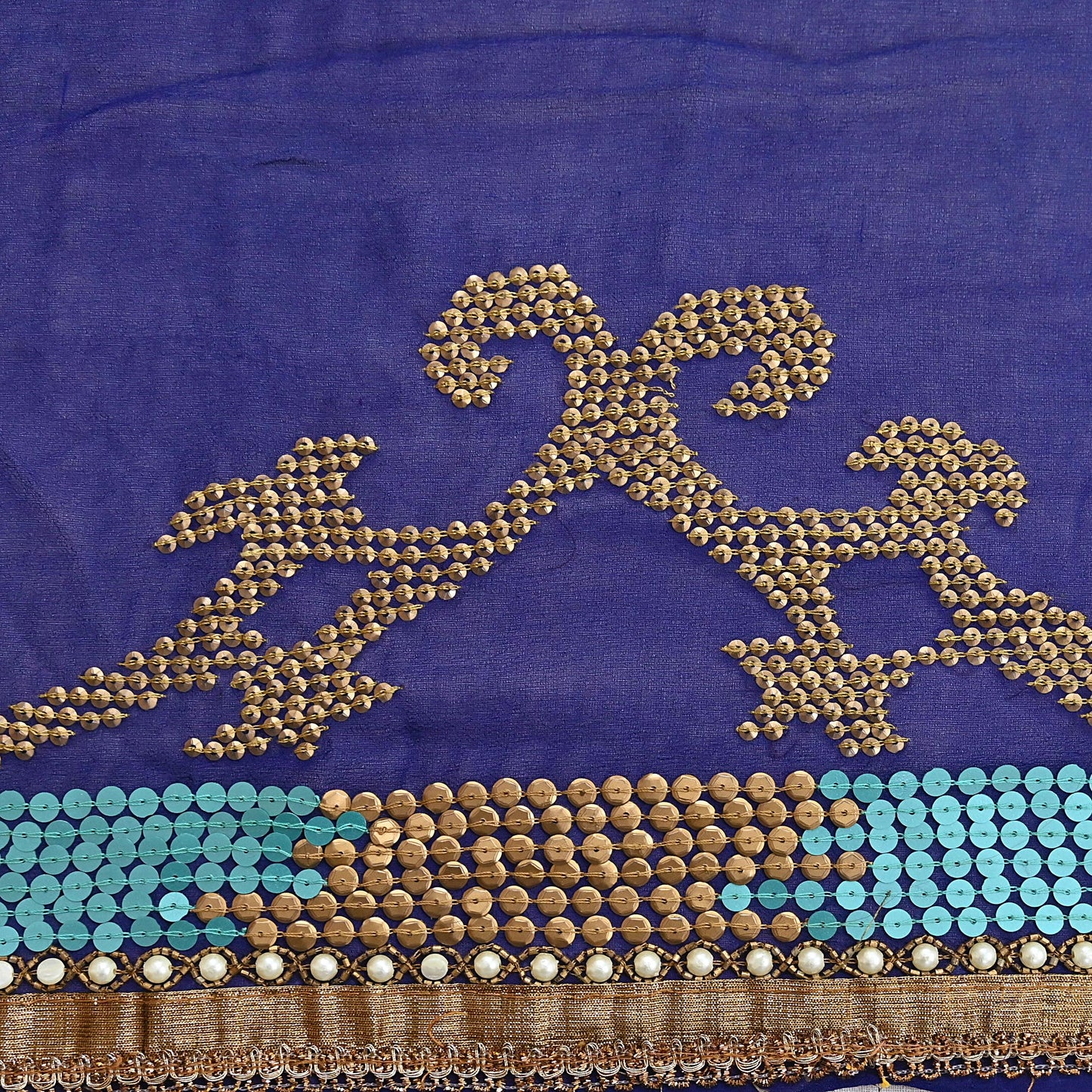 Indian Vintage Sari Blue Net/ Pure Georgette Silk Hand Embroidered Anamika Khanna Designer Sarees Ethnic 6Yd Dabka Zari Wedding Sarees