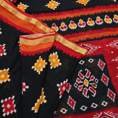 Indian Vintage Sari Black & Red Printed Pure Cotton Sarees Craft Fabric 5Yd Soft Sewing Sarong Wrap Boho Floral Quilting Dress making