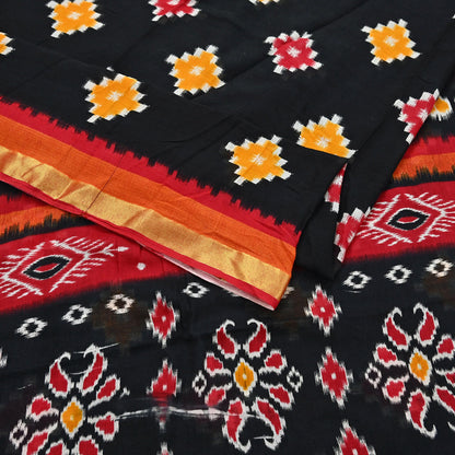 Indian Vintage Sari Black & Red Printed Pure Cotton Sarees Craft Fabric 5Yd Soft Sewing Sarong Wrap Boho Floral Quilting Dress making