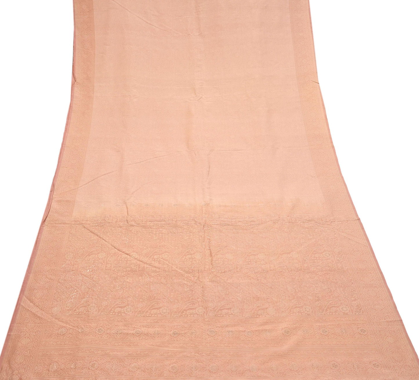 Indian Vintage Sari Peach 100% Pure Silk Hand Woven Sarees Craft Fabric 5Yd Ethnic Sewing Dress making Crafting Upcycle with blouse fabric