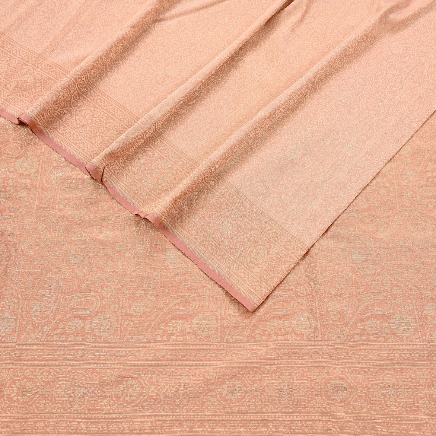 Indian Vintage Sari Peach 100% Pure Silk Hand Woven Sarees Craft Fabric 5Yd Ethnic Sewing Dress making Crafting Upcycle with blouse fabric