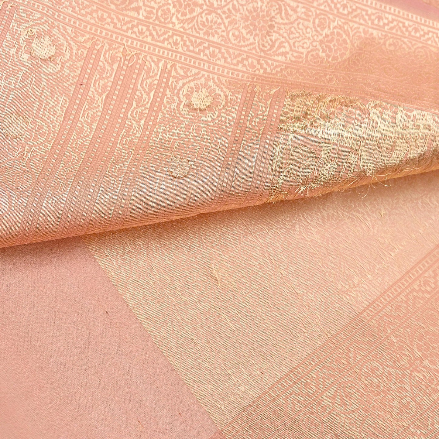 Indian Vintage Sari Peach 100% Pure Silk Hand Woven Sarees Craft Fabric 5Yd Ethnic Sewing Dress making Crafting Upcycle with blouse fabric